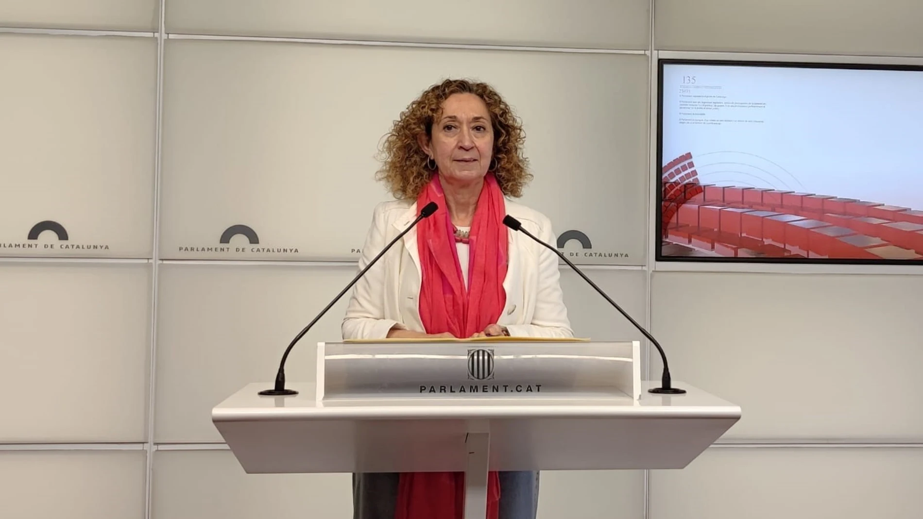 La portavoz de ERC en el Parlament, Ester Capella, en rueda de prensa. EUROPA PRESS 20/05/2025