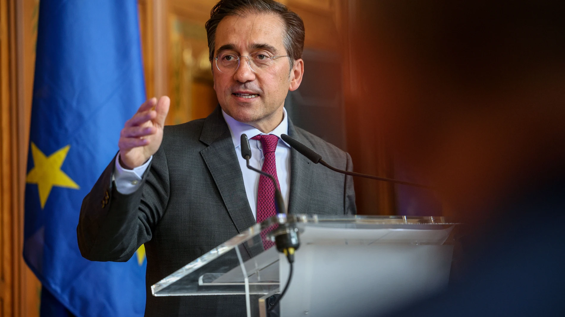 BRUSELAS, 20/05/2025.- El ministro de Exteriores, Jose Manuel Albares, presenta Europalia España junto con el ministro de Exteriores belga, Maxime Prevost, en Bruselas. EFE/Pablo Garrigós