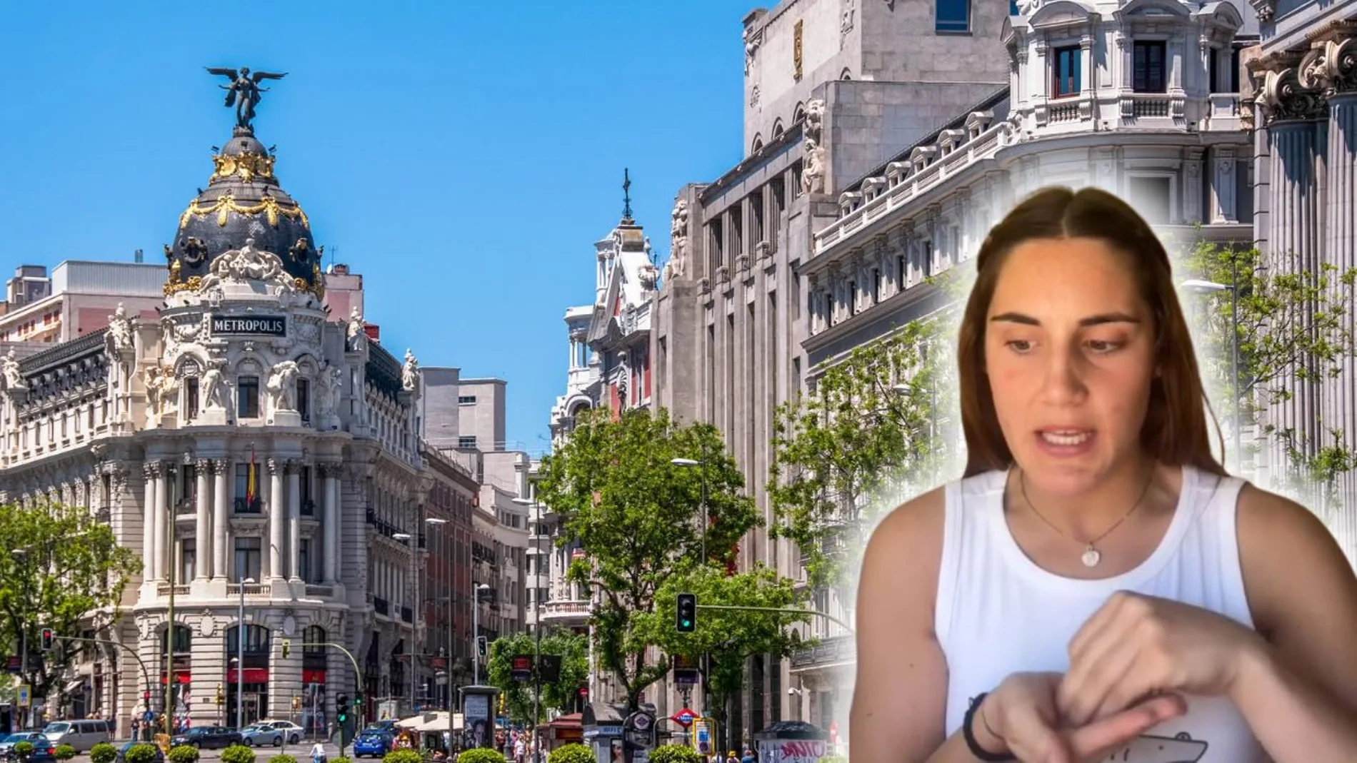 Una imagen de Madrid junto a una influencer