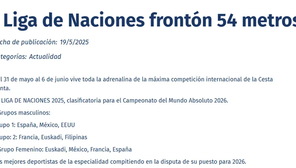 I Liga de Naciones frontón 54 metros