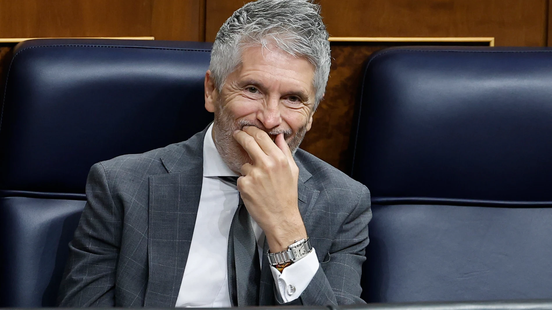 MADRID, 21/05/2025.- El ministro del Interior, Fernando Grande Marlaska durante la sesión de control al Ejecutivo que este miércoles celebra el Congreso. EFE/ Chema Moya