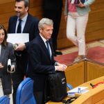 Rueda, hoy, a su llegada al Parlamento de Galicia. 