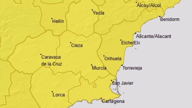 MURCIA.-Toda la Región estará en aviso amarillo por lluvias y tormentas en la madrugada de este viernes