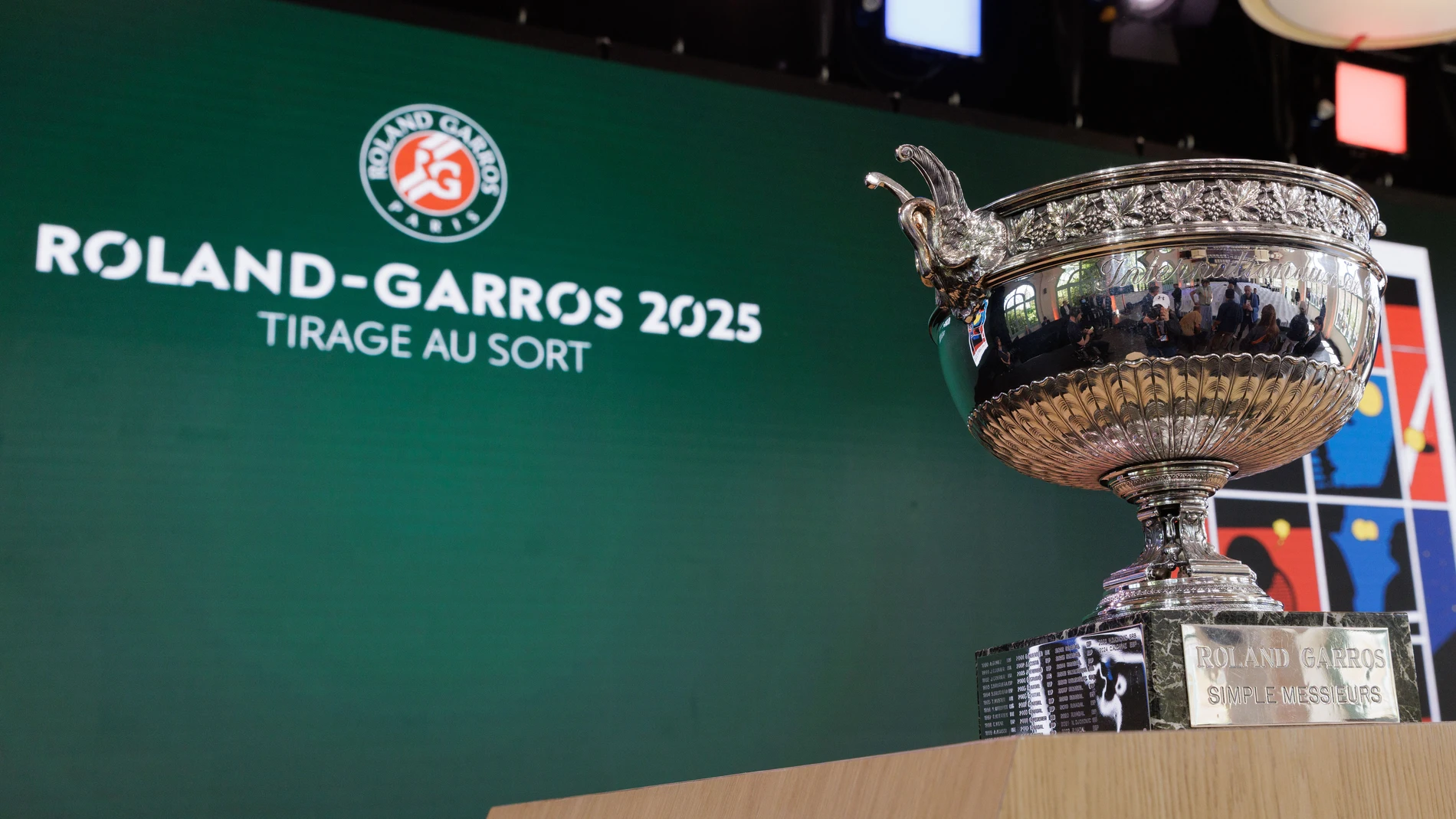 The Men's trophy during the draw for the French Tennis Open at the Roland Garros stadium, Thursday, May 22, 2025 in Paris France - Photo Tnani Badreddine / DPPI AFP7 22/05/2025 ONLY FOR USE IN SPAIN