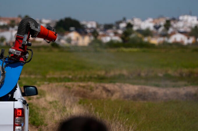 Maniobras de fumigación llevadas a cabo en marzo para controlar el Virus del Nilo en la Puebla del Río (Sevilla)