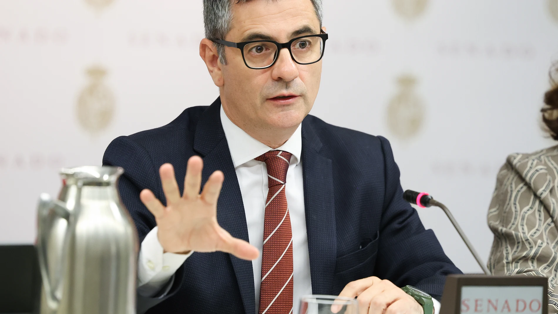 El ministro de la Presidencia, Justicia y Relaciones con las Cortes, Félix Bolaños, comparece en la Comisión de Justicia, en el Senado, a 23 de mayo de 2025, en Madrid (España). El ministro de Presidencia, Justicia y Relaciones con las Cortes, Félix Bolaños, compare en la Comisión de Justicia del Senado a iniciativa propia y a petición de PP y Vox, para responder a preguntas relacionadas con los casos donde se investiga a la mujer del presidente del Gobierno, Begoña Gómez, y al fiscal general...