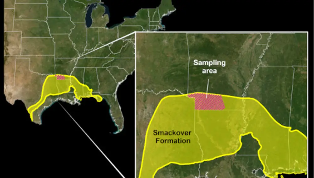 Mapa de la zona estudiada en la formación Smackover