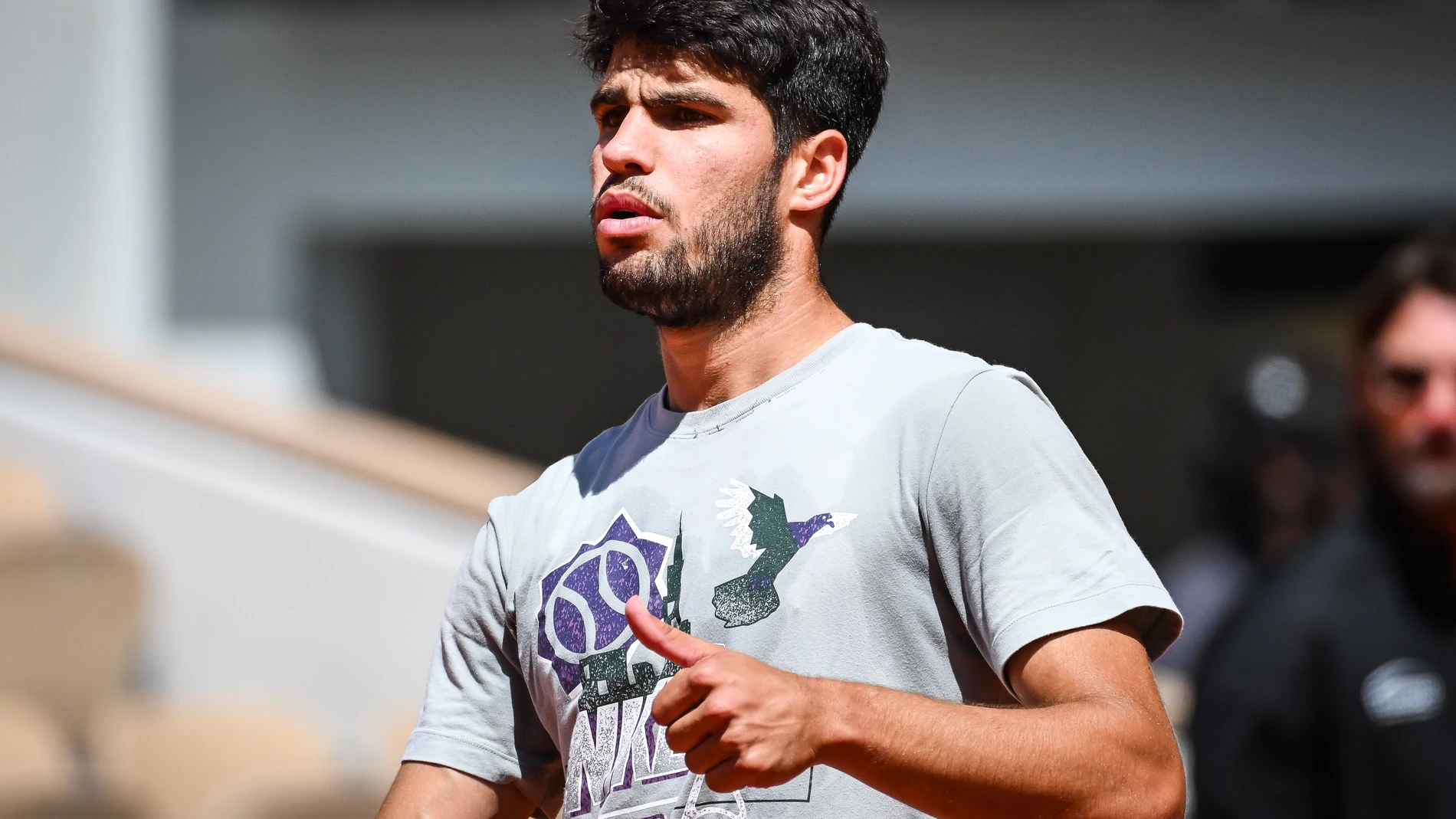 Alcaraz, en un entrenamiento en Roland Garros