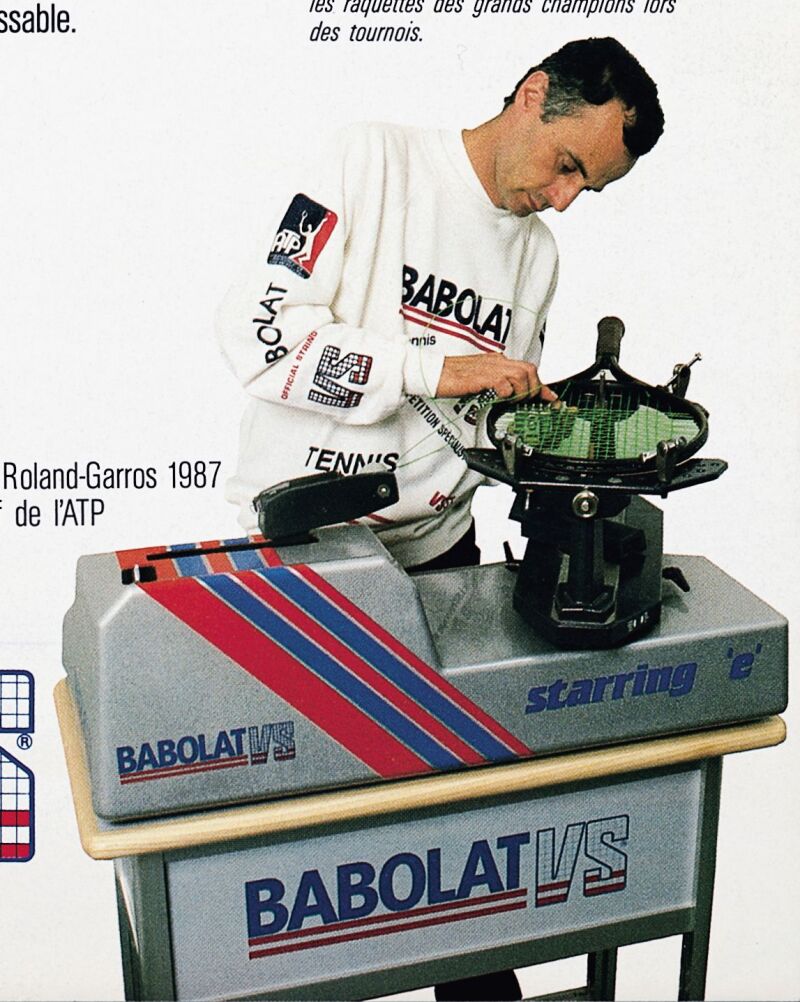 Lucien Nogués, encordador de Babolar, en Roland Garros 1987