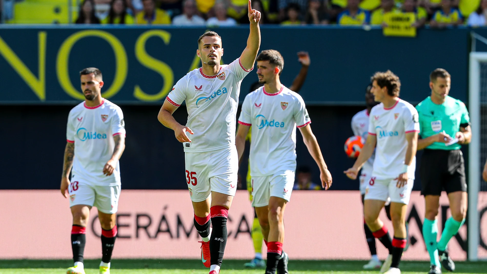 Ramon Martinez of Villarreal celebrates a goal during the Spanish league, LaLiga EA Sports, football match played between Villarreal CF and Sevilla FC at La Ceramica stadium on May 25, 2025, in Villarreal, Spain. AFP7 25/05/2025 ONLY FOR USE IN SPAIN