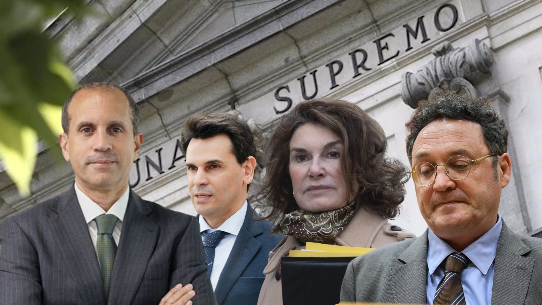 Carlos Neira, Alberto González Amador, Pilar Rodríguez y Álvaro García Ortiz, frente a la fachada del Tribunal Supremo