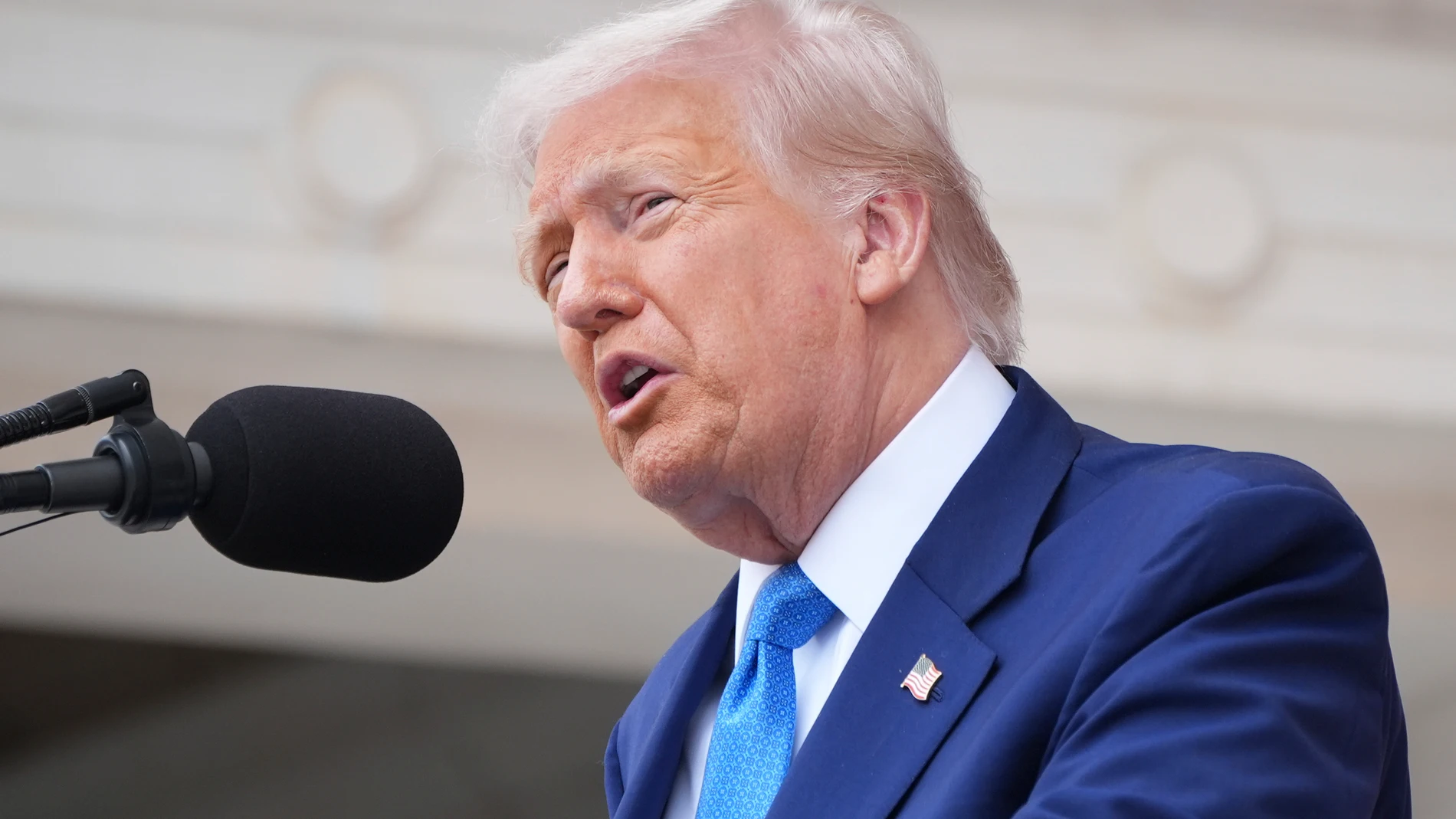 President Donald Trump speaks during the 157th National Memorial Day Observance at Arlington National Cemetery, Monday, May 26, 2025, in Arlington, Va. (AP Photo/Jacquelyn Martin)