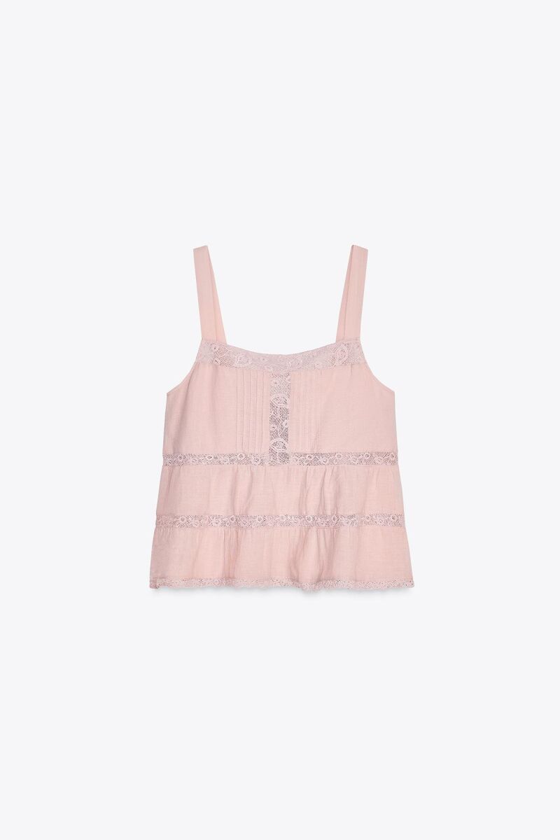 Top gasa tirantes bordados.
