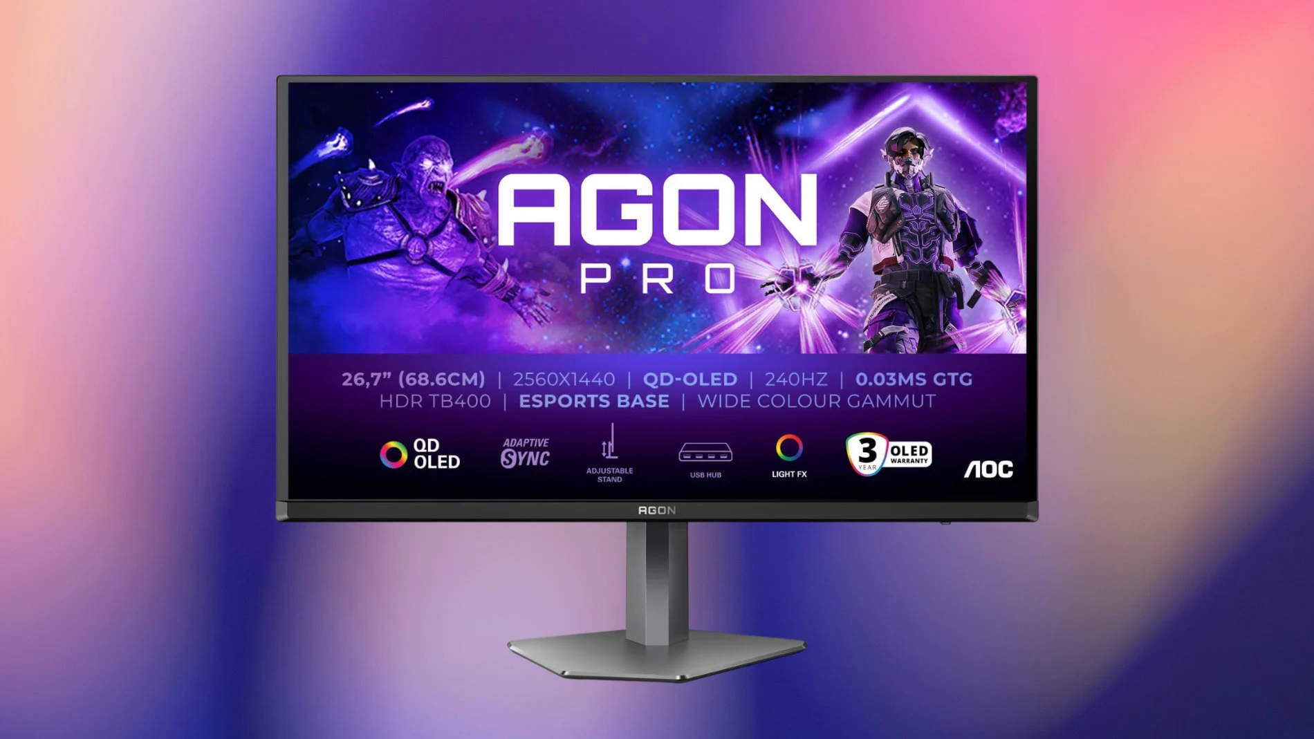El monitor AOC AGON PRO AG276QZD tiene iluminación RGB Light FX