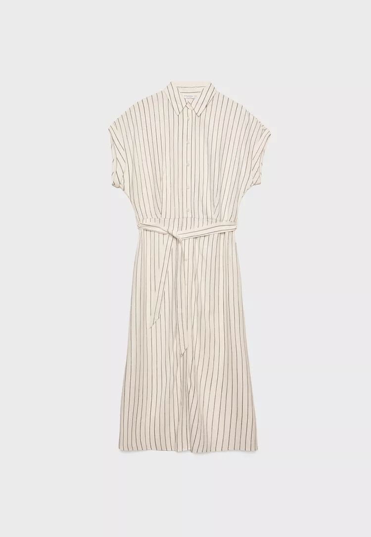 Vestido midi camisero con lino rayas.