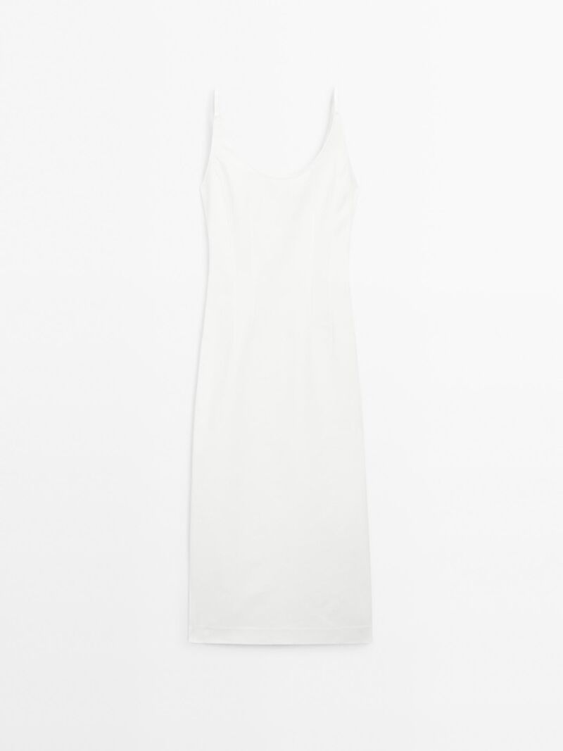 Vestido midi tirantes mezcla algodón.
