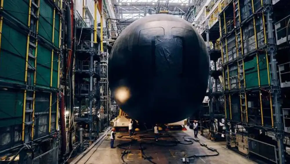 El submarino De Grasse durante su fase de ensamblaje.