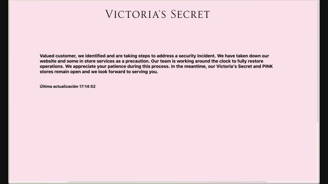 El aviso que aparece si intentas entrar a la web de Victoria's Secret