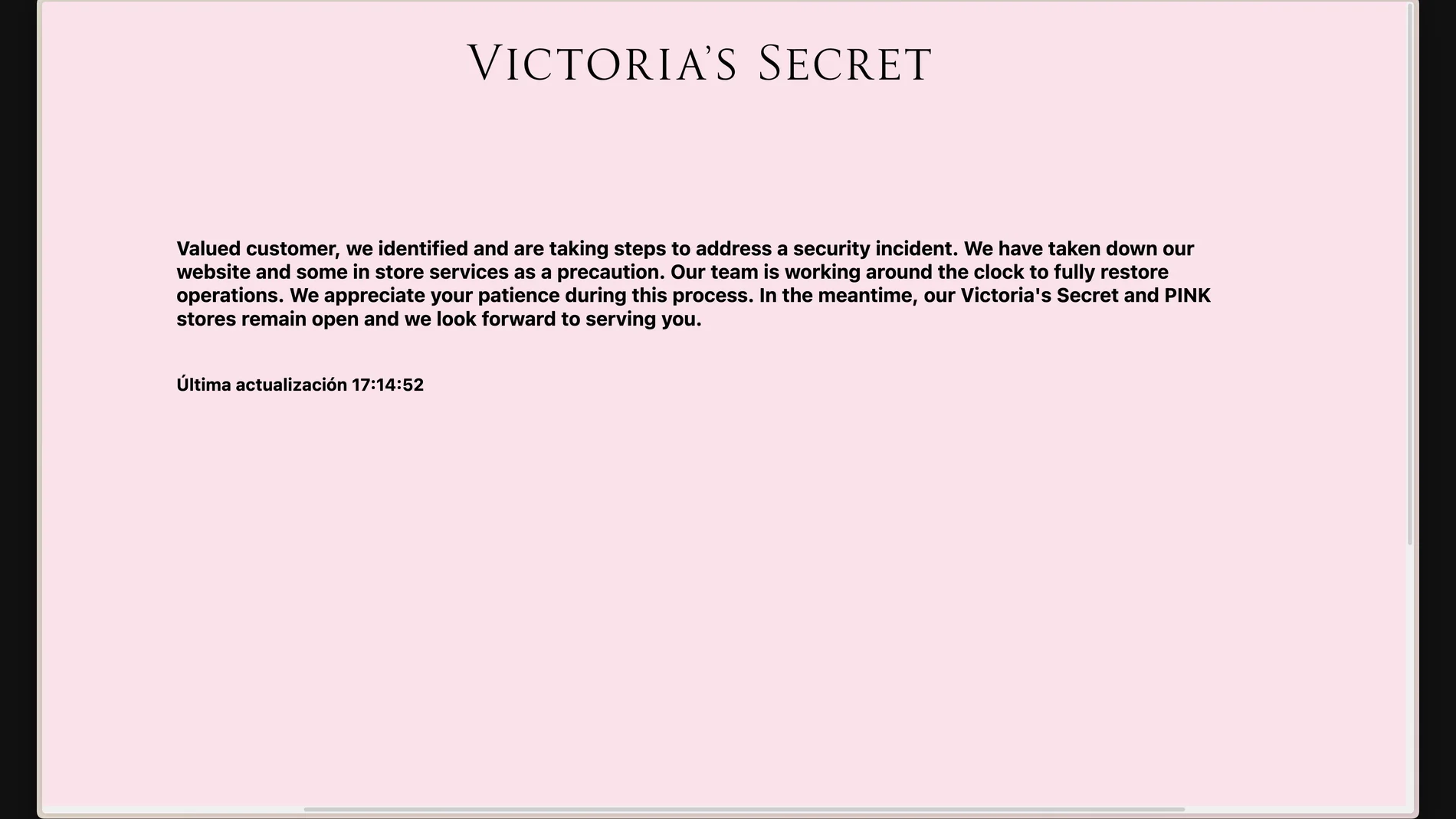 El aviso que aparece si intentas entrar a la web de Victoria's Secret