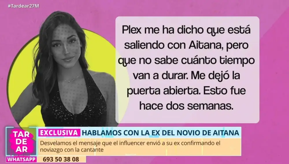Uxue hablando con Telecinco sobre Plex y Aitana