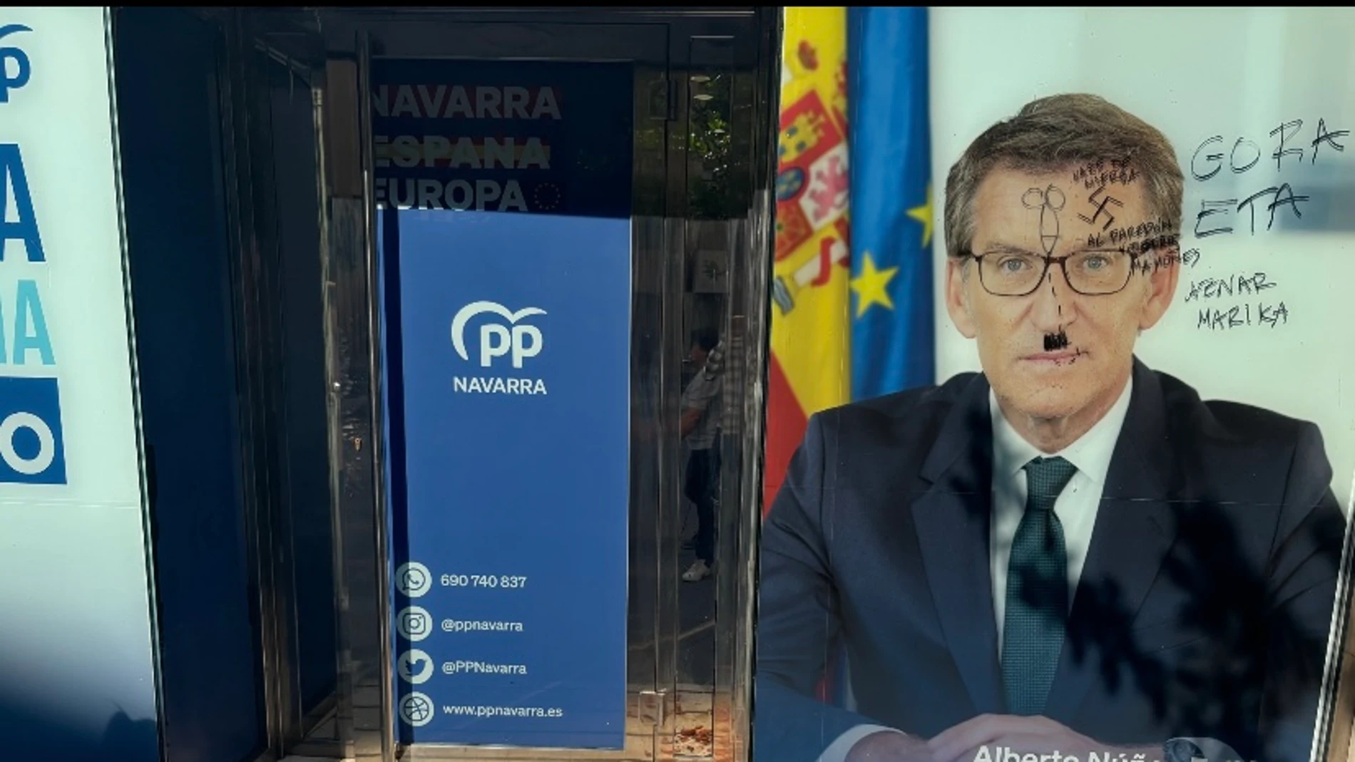 Sede del PP de Navarra en Pamplona con pintadas proetarras.