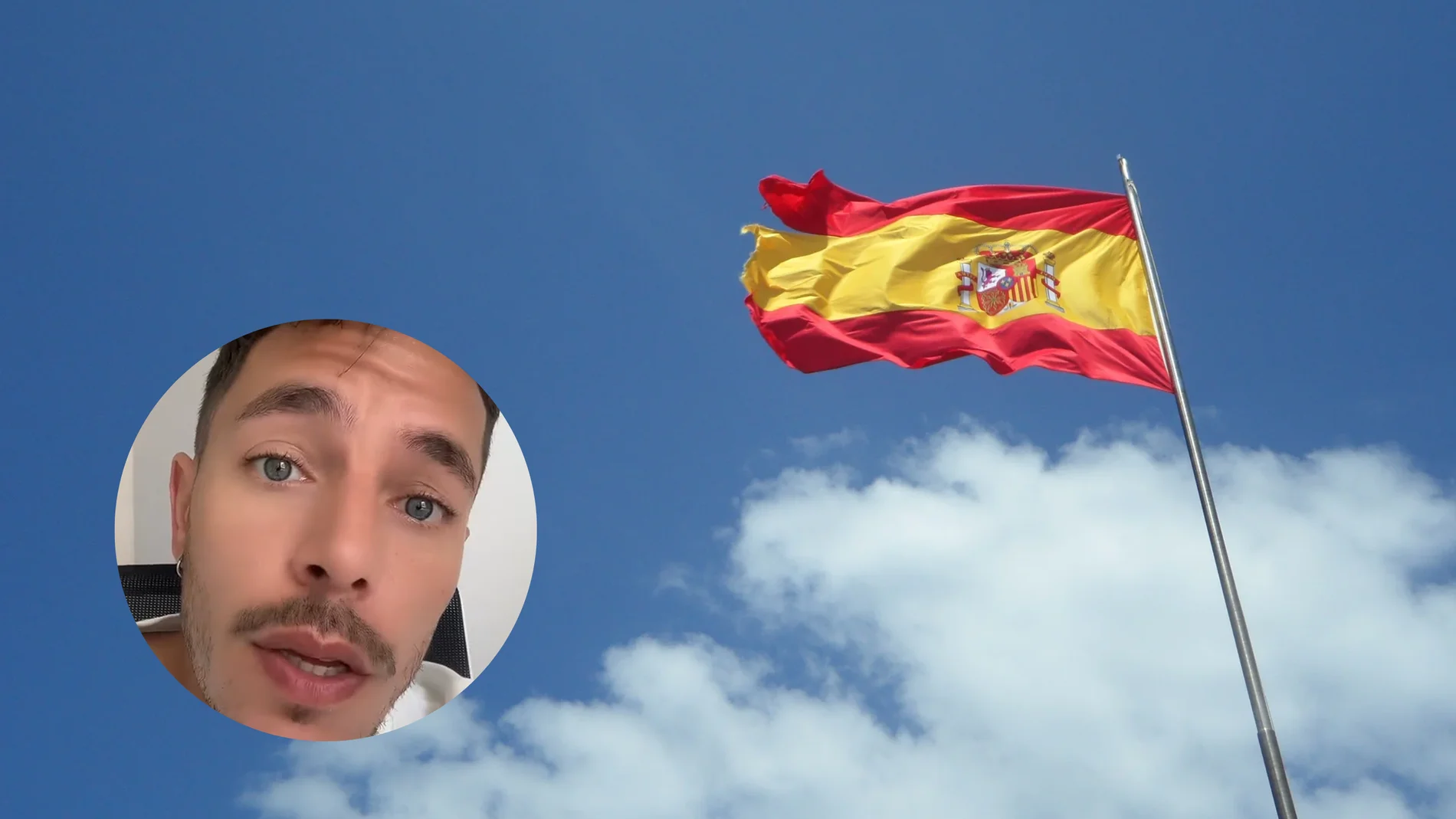 Una imagen de la bandera de España junto a un influencer