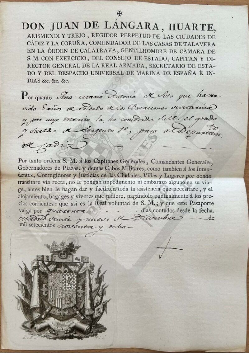 Otro de los documentos que servía de pasaporte a María Antonia Souto.