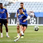 Lautaro Martínez, el mejor jugador del Inter, en el último entrenamiento antes de la final