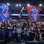 PSG team celebrate with fans at Parc de Princes
