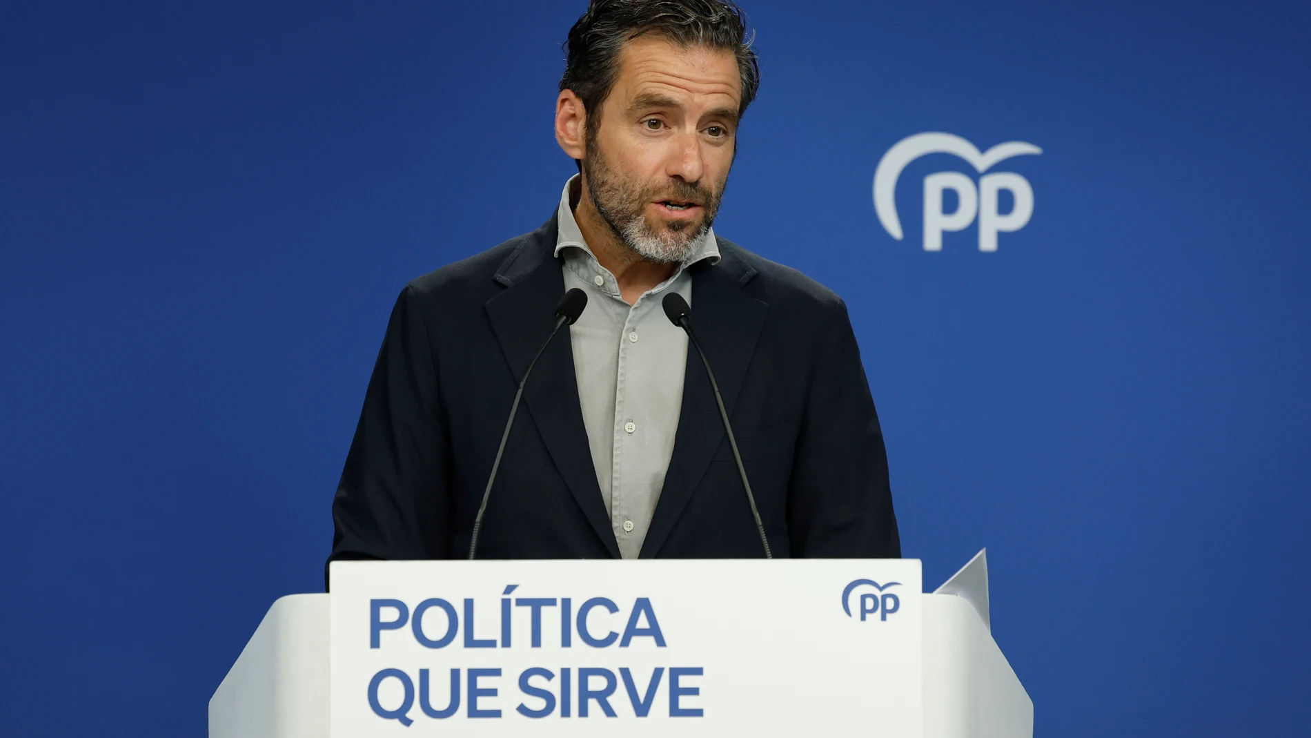 MADRID, 02/06/2025.- El vicesecretario de Cultura y portavoz del PP, Borja Sémper durante la rueda de prensa posterior a la reunión del Comité de Dirección del partido, este lunes. EFE/J.J. Guillén