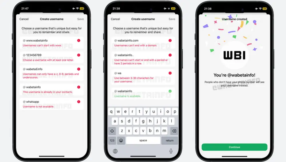 Creación de nombre de usuario de WhatsApp