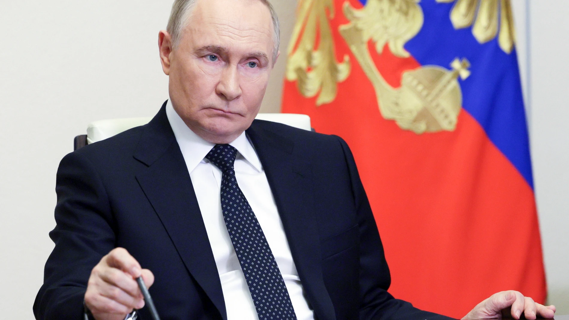 Russian President Vladimir Putin chairs a cabinet meeting via videoconference at Novo-Ogaryovo state residence outside of Moscow, Russia, Wednesday, June 4, 2025. (Gavriil Grigorov, Sputnik, Kremlin Pool Photo via AP)
