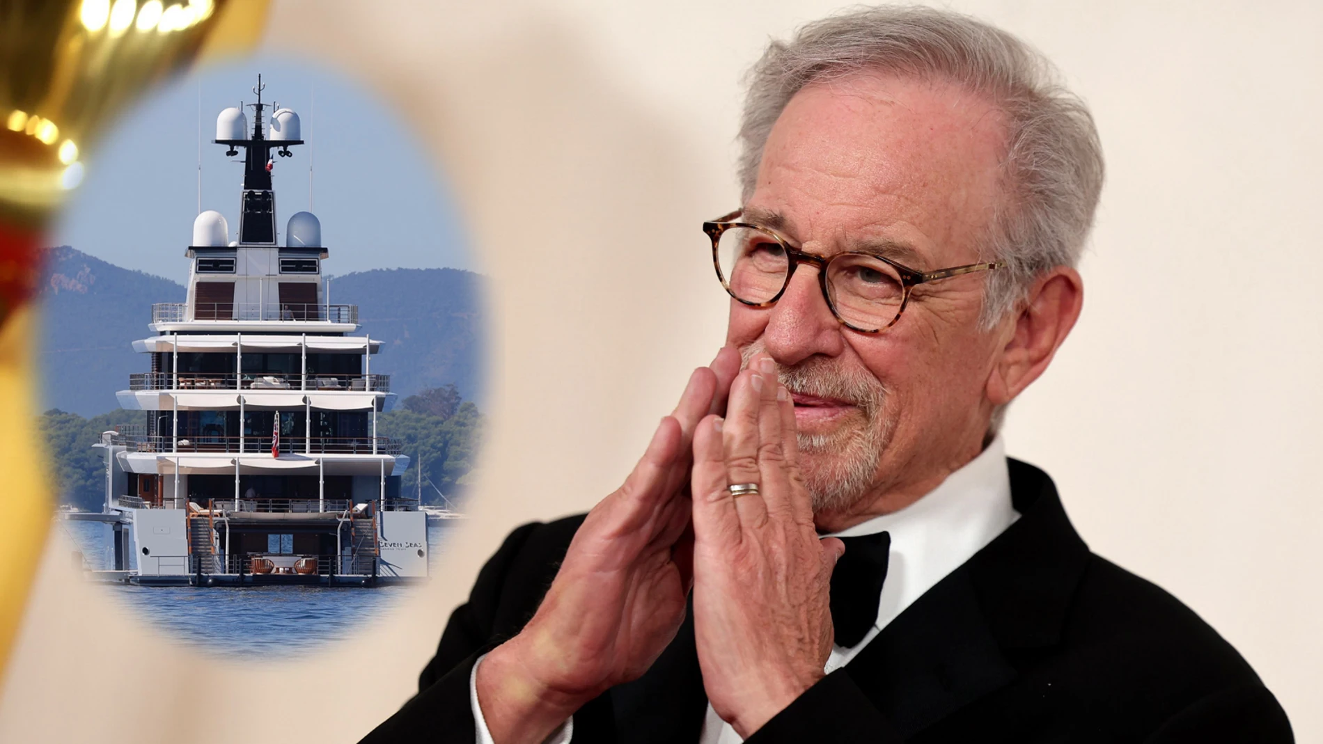 Steven Spielberg junto a su megayate de lujo, Seven Seas