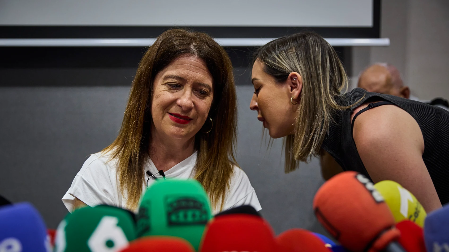 La exmilitante socialista Leire Díez, en la rueda de prensa que dio ayer