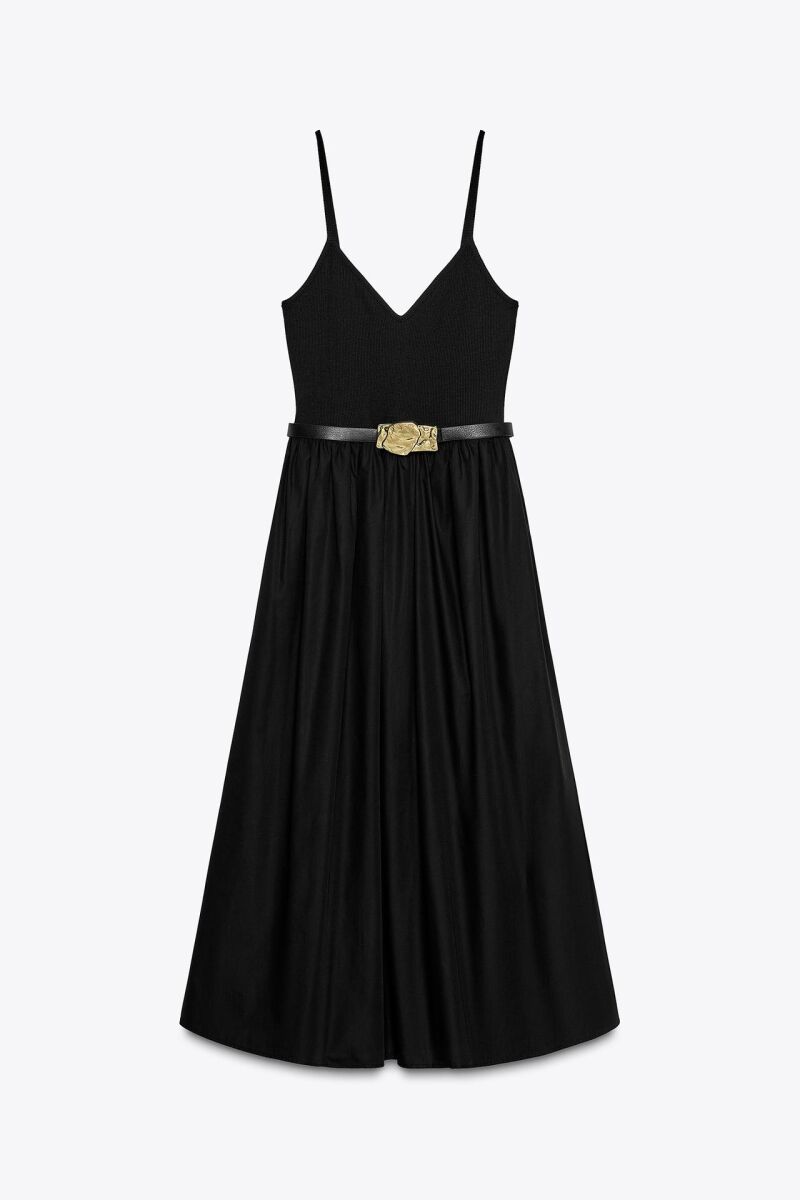 Vestido midi combinado cinturón.