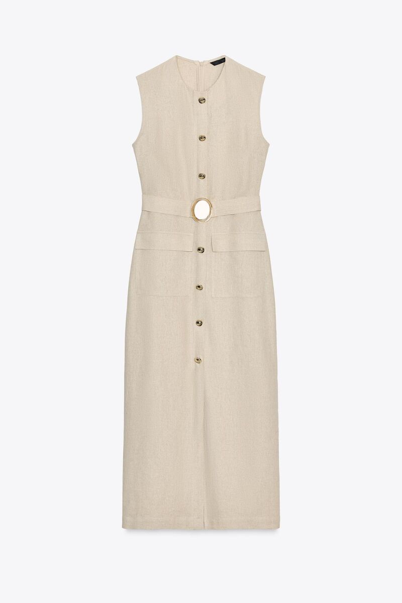 Vestido midi hebilla lino.