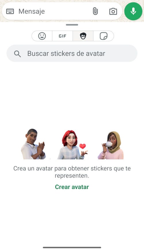Opción para crear un avatar y obtener stickers a partir de él