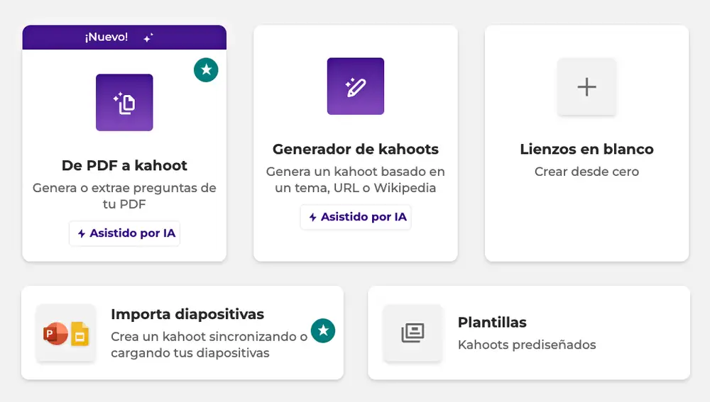 Puedes empezar a crear tu Kahoot de diferentes formas