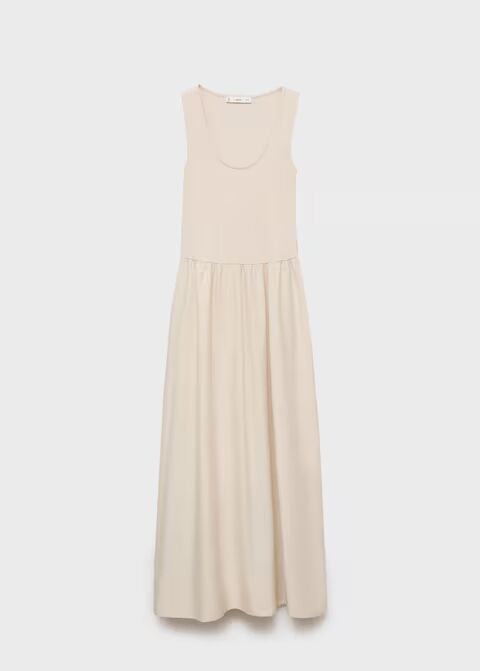 Vestido evasé tejido combinado.