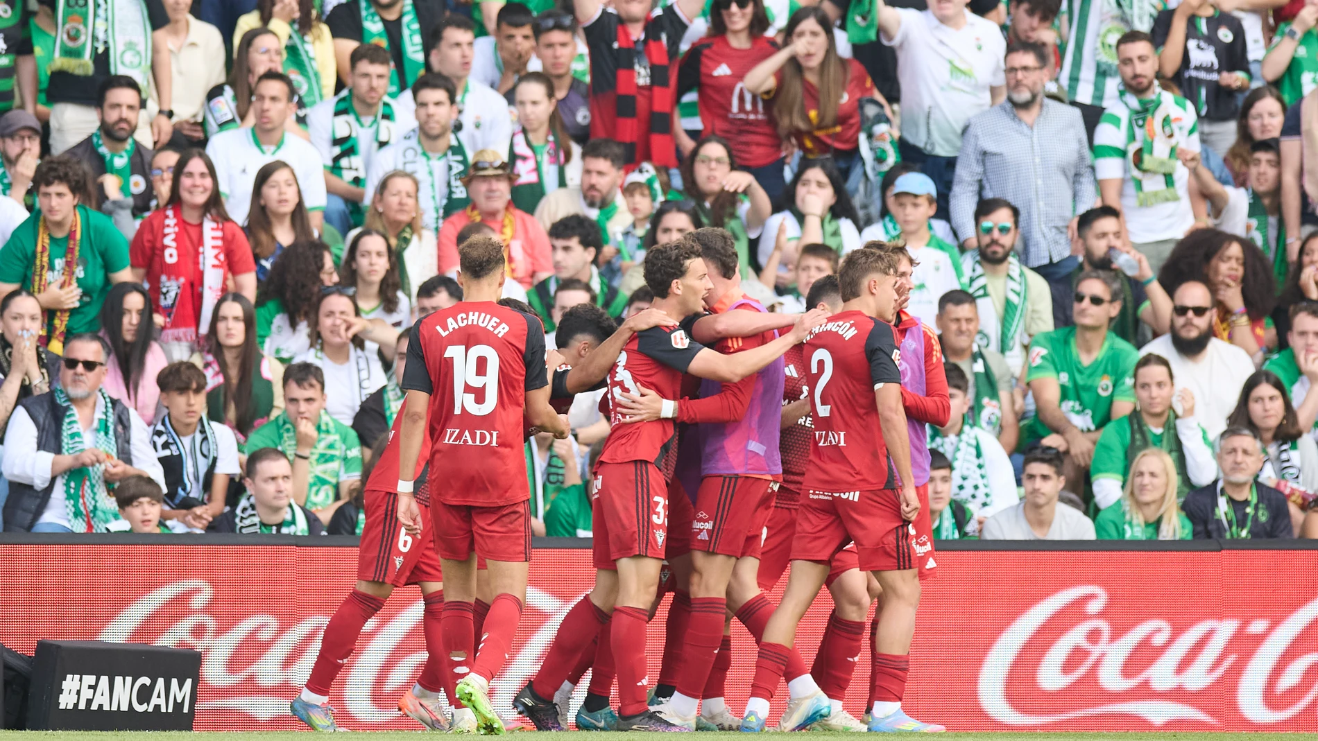 Alberto Reina of CD Mirandes celebrates after scoring goal during the LaLiga Hypermotion match between Racing Santander and CD Mirandes at Campos de Sport de El Sardinero on June 8, 2025, in Santander, Spain. AFP7 08/06/2025 ONLY FOR USE IN SPAIN