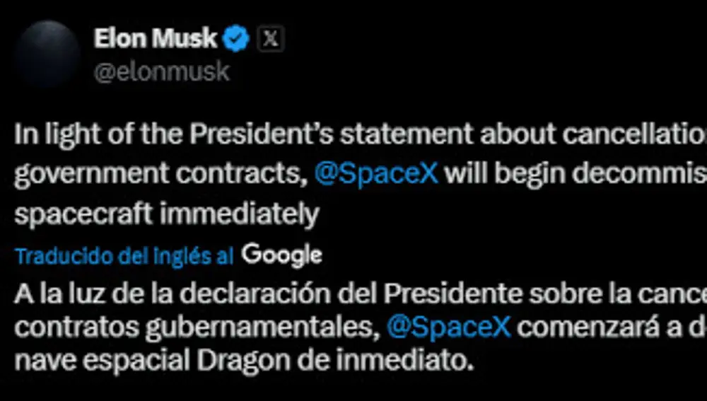 Captura de pantalla de una de las publicaciones eliminadas por Elon Musk estos días