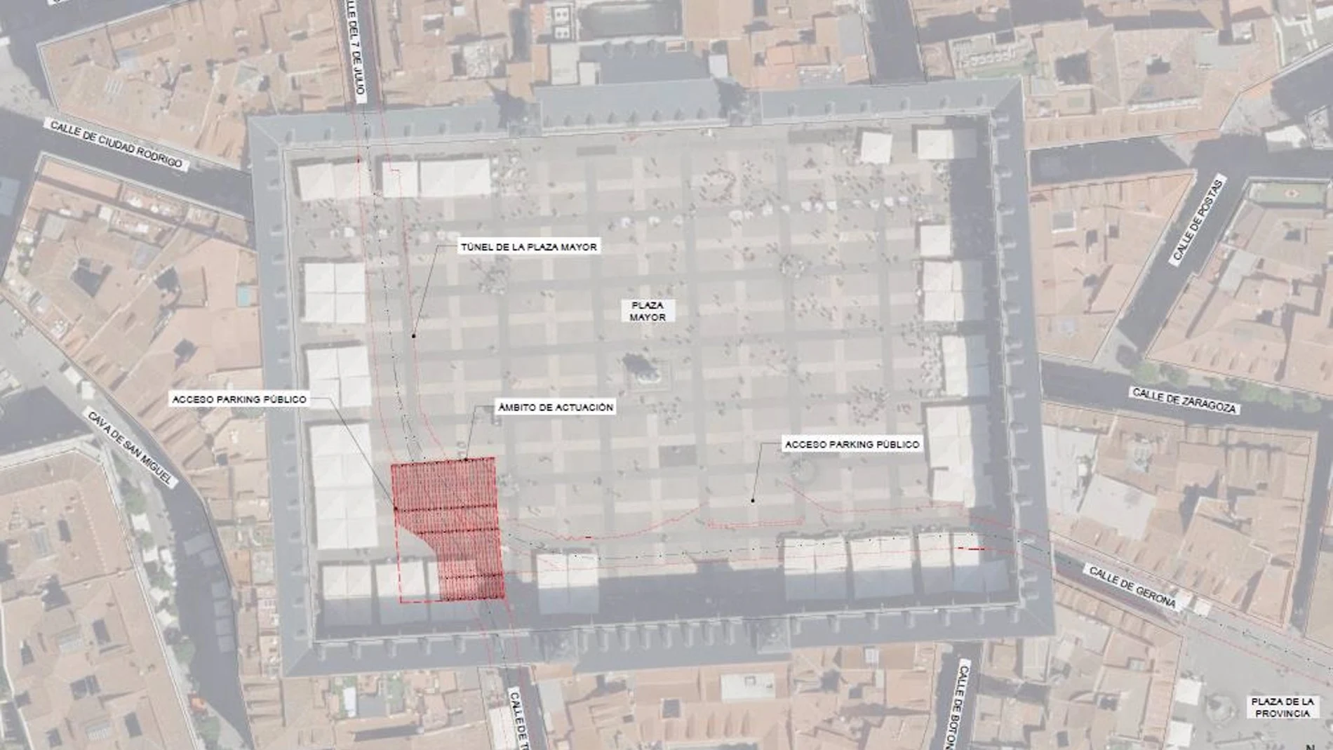 Los trabajos de rehabilitación del túnel bajo la Plaza Mayor comienzan este lunes con un presupuesto de 800.000 euros
