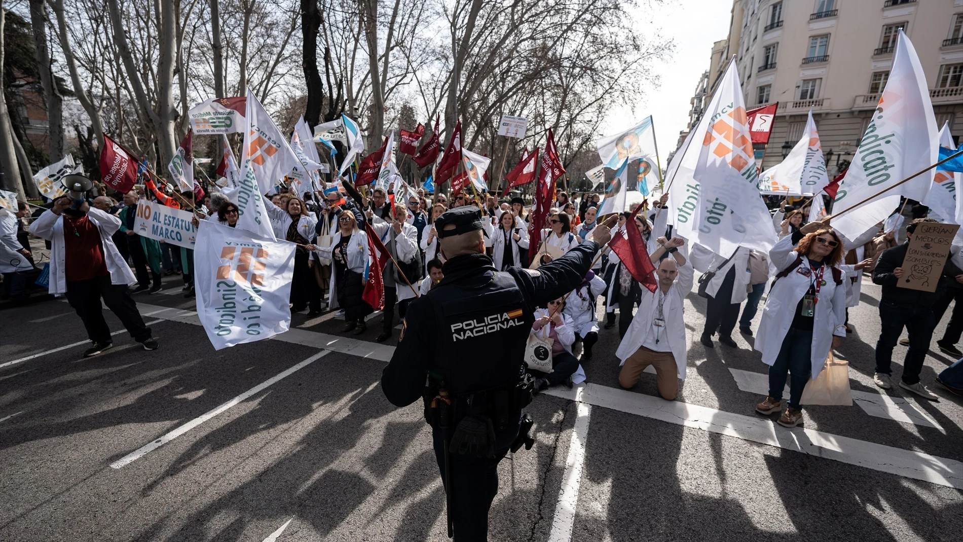 ecenas de personas durante una concentración de los sindicatos médicos frente al Ministerio de Sanidad