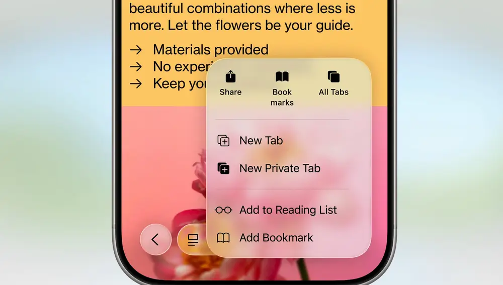 Menú de iOS 26