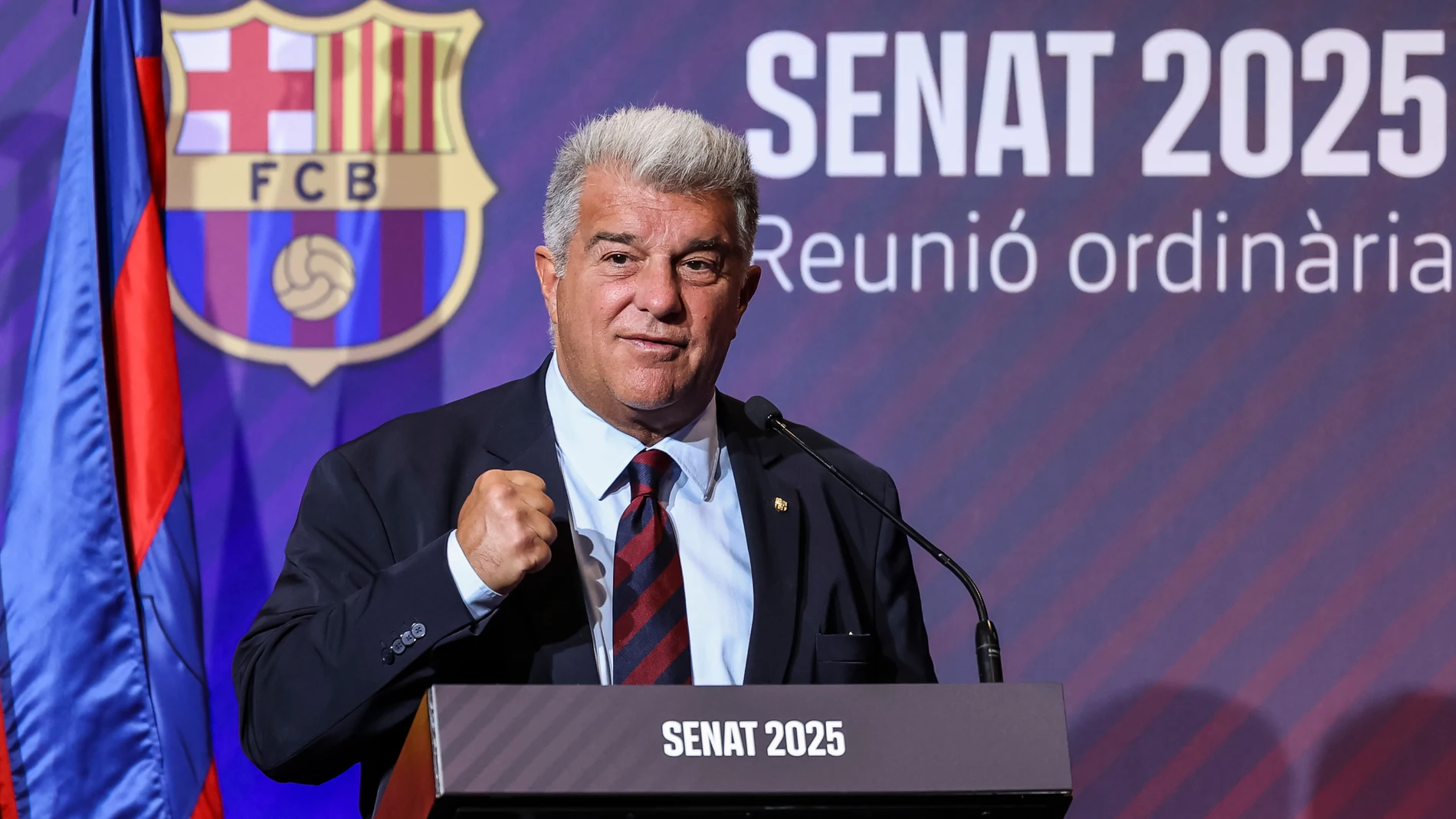 Joan Laporta, President of FC Barcelona during the Ordinary Meeting Senat 2025 of the FC Barcelona in Auditori 1899 on June 18, 2025 in Barcelona, Spain. AFP7 18/06/2025 ONLY FOR USE IN SPAIN