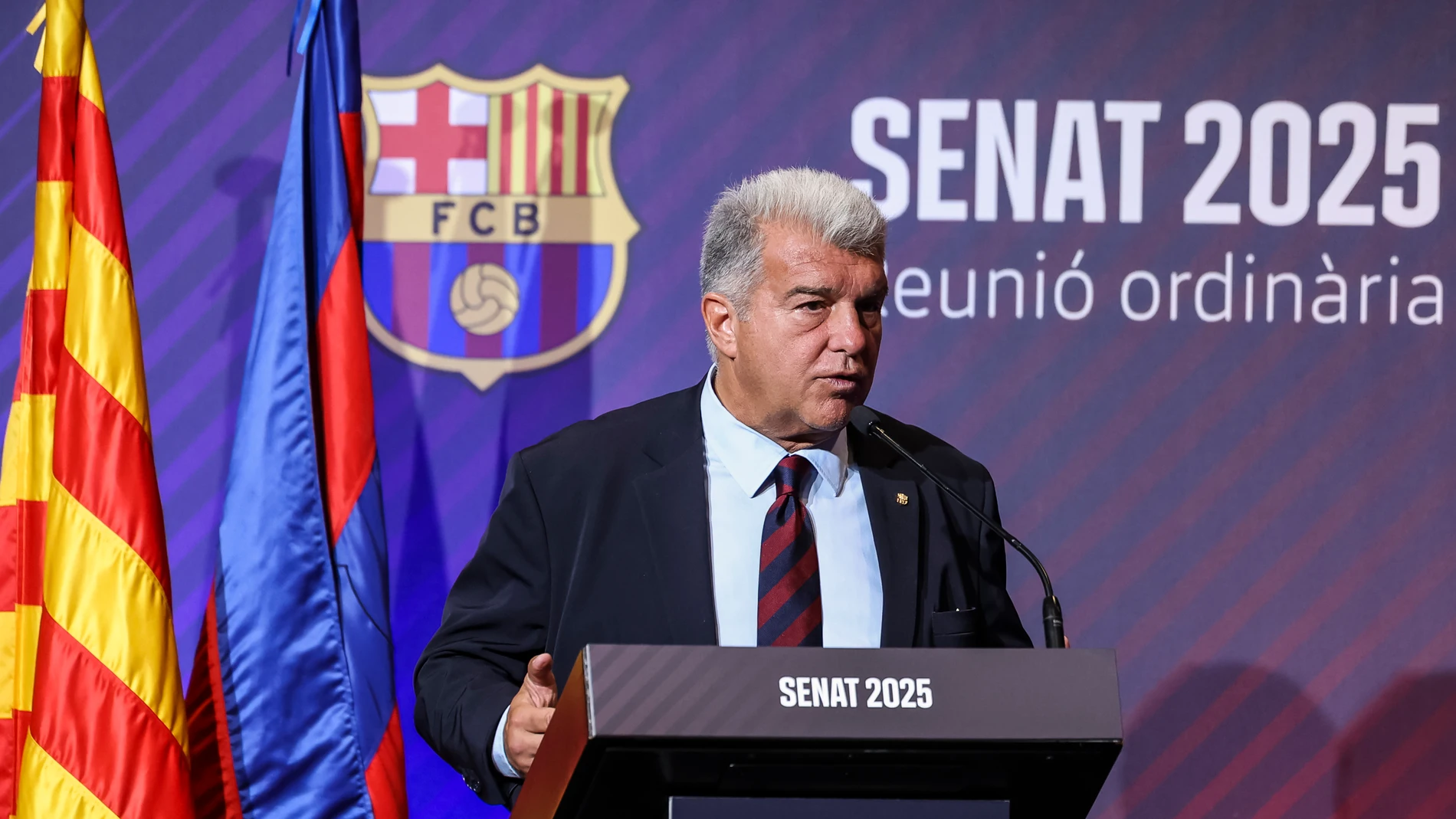 Joan Laporta, President of FC Barcelona during the Ordinary Meeting Senat 2025 of the FC Barcelona in Auditori 1899 on June 18, 2025 in Barcelona, Spain. AFP7 18/06/2025 ONLY FOR USE IN SPAIN