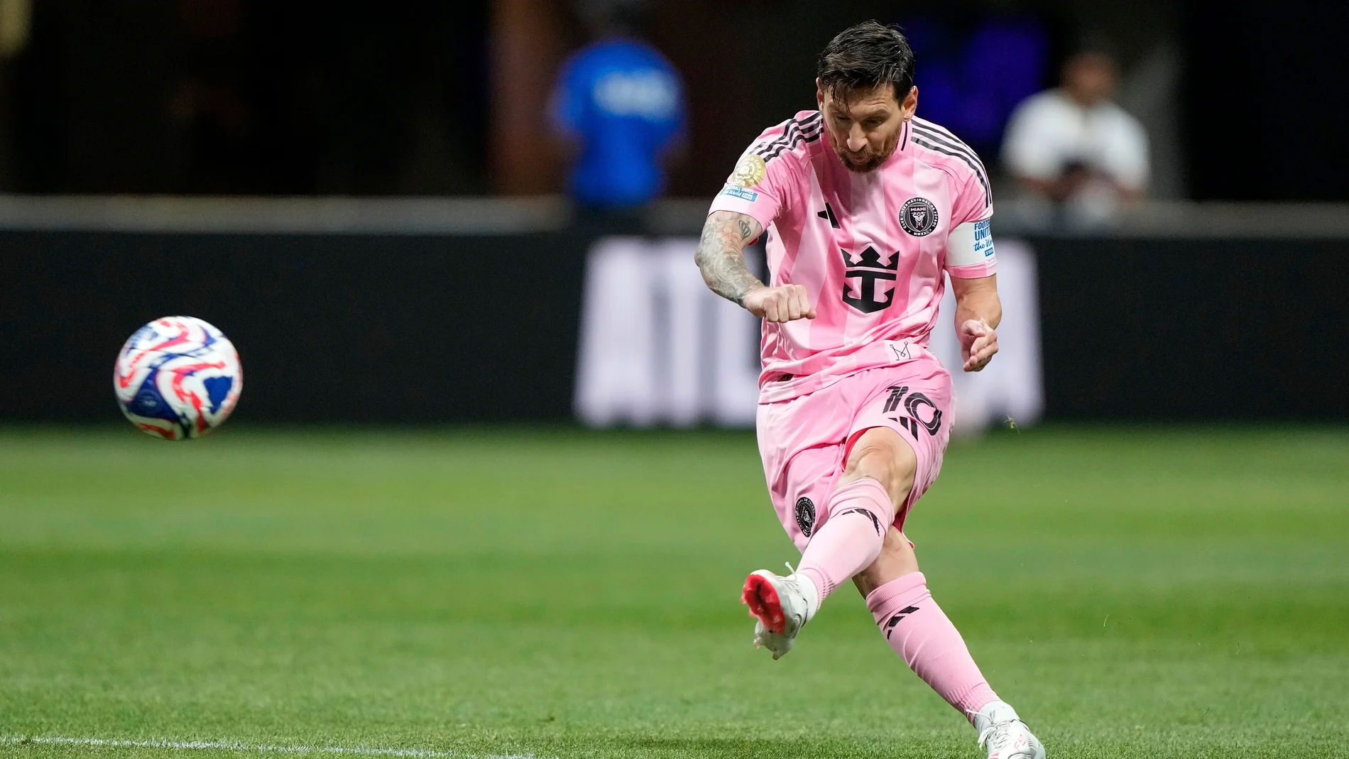 Inter Miami's Lionel Messi scores his side's second goal during the Club World Cup group A soccer match between Inter Miami and FC Porto in Atlanta, Thursday, June 19, 2025. (AP Photo/Brynn Anderson)