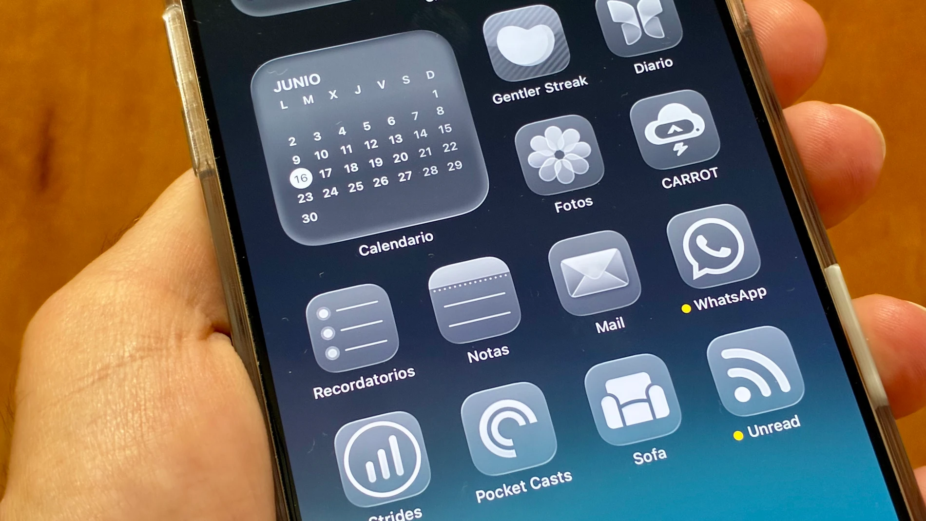Pantalla de inicio en iOS 26