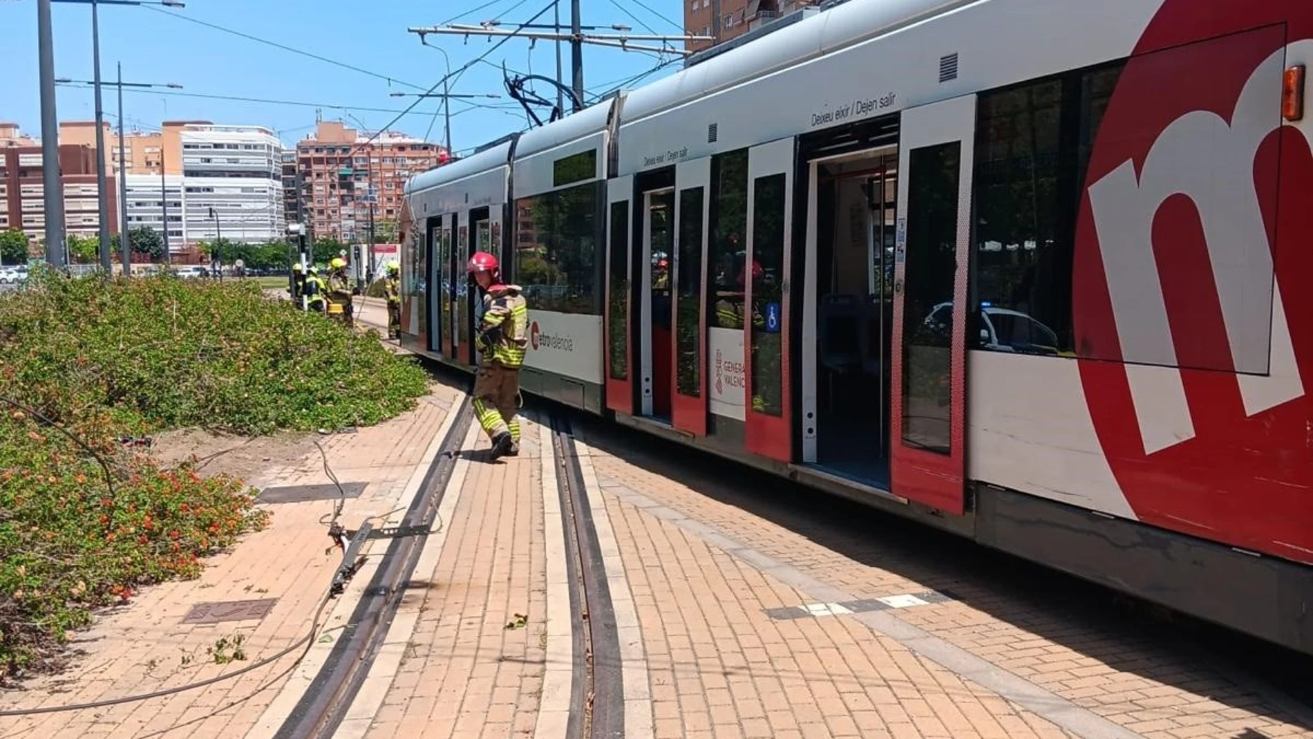 Un tranvía de Metrovalencia se engancha con la catenaria REMITIDA / HANDOUT por AYTO VALÈNCIA Fotografía remitida a medios de comunicación exclusivamente para ilustrar la noticia a la que hace referencia la imagen, y citando la procedencia de la imagen en la firma 20/06/2025
