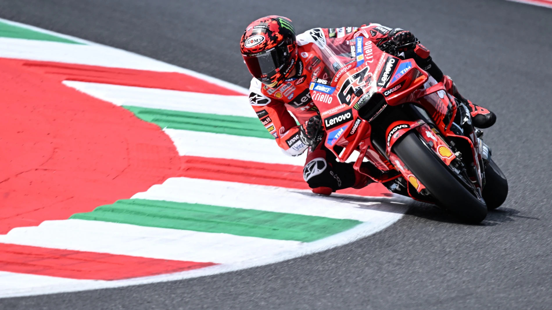 Scarperia (Italy), 20/06/2025.- Italian MotoGP rider Francesco Bagnaia of Ducati Lenovo Team in action during the free practice session of the Motorcycling Grand Prix of Italy at the Mugello circuit in Scarperia, Italy, 20 June 2025. The 2025 Motorcycling Grand Prix of Italy will be held at Mugello Circuit race track on 22 June. (Motociclismo, Italia) EFE/EPA/CLAUDIO GIOVANNINI